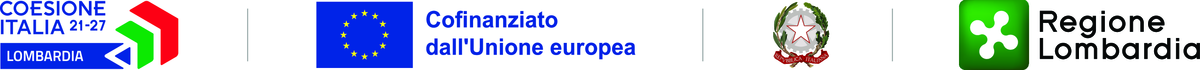 Loghi istituzionali: Unione europea (cofinanziato), Repubblica Italiana, Regione Lombardia, Programma Regionale FSE+ 2021-2027